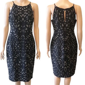 Aidan Mattox Black Silver Laser Cut Cutout Sleeveless Sheath Dress Women's US 4